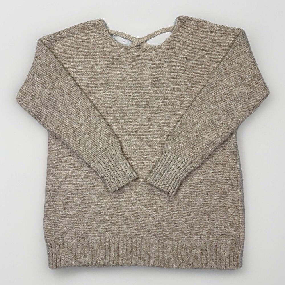 American‎ Eagle Oatmeal Ribbed Knit Sweater Sz M Cross-Hatch V-Cut Back Minimal
